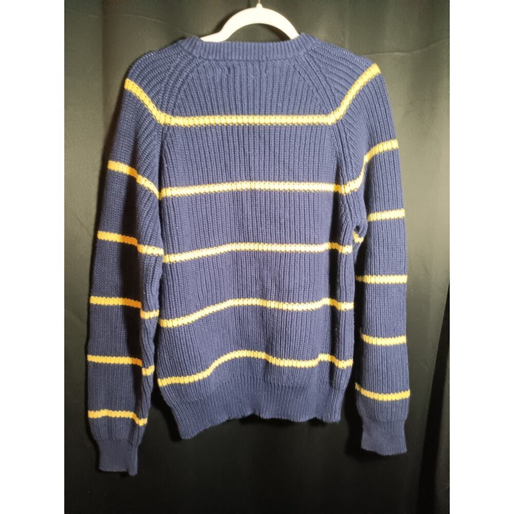 Gold Label Eddie Bauer Women’s Large Navy Sweater Gold Stripe Pullover Knit - Picture 3 of 6